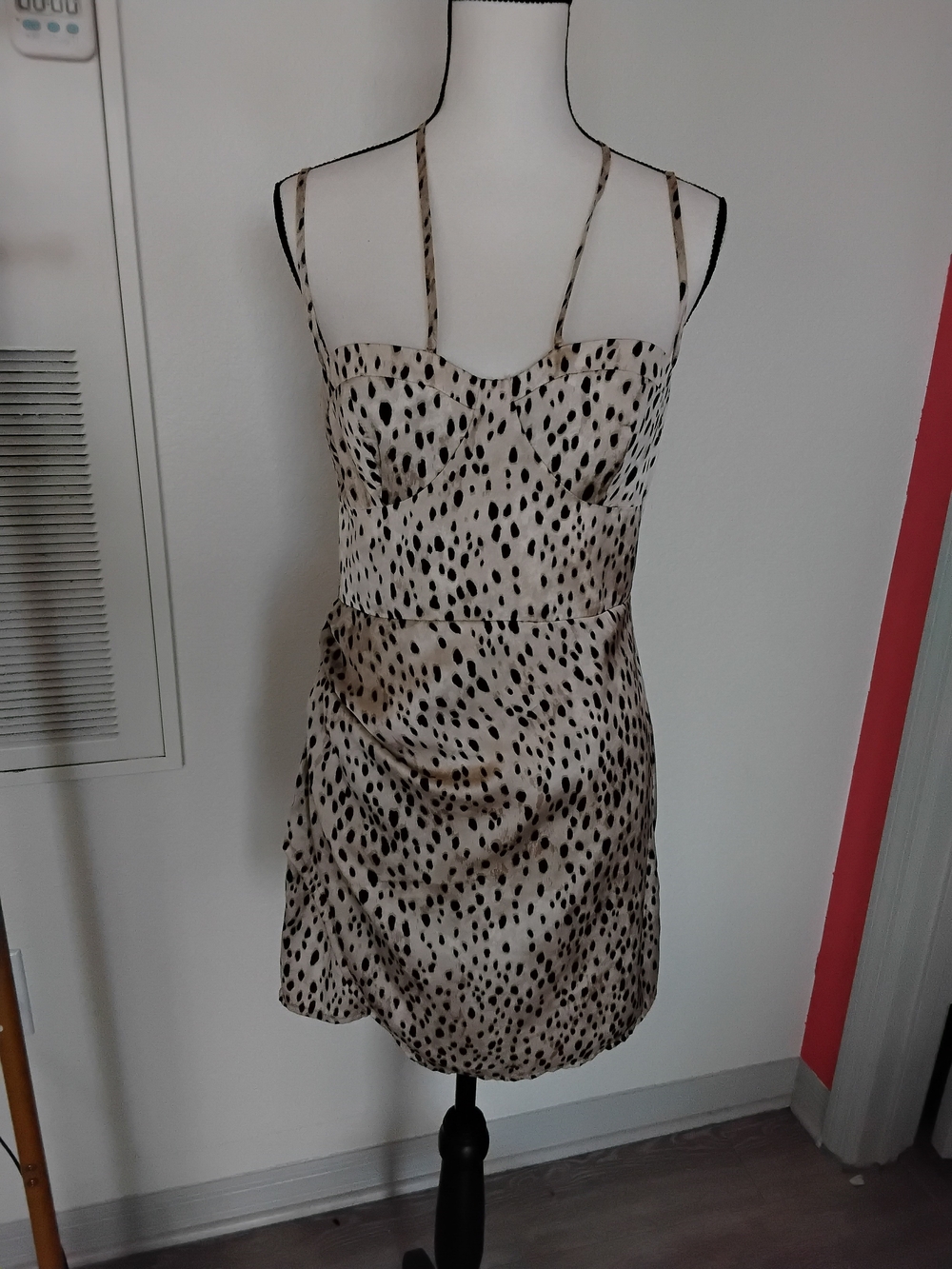 Zara Beige and Black Animal-Print Mini Dress